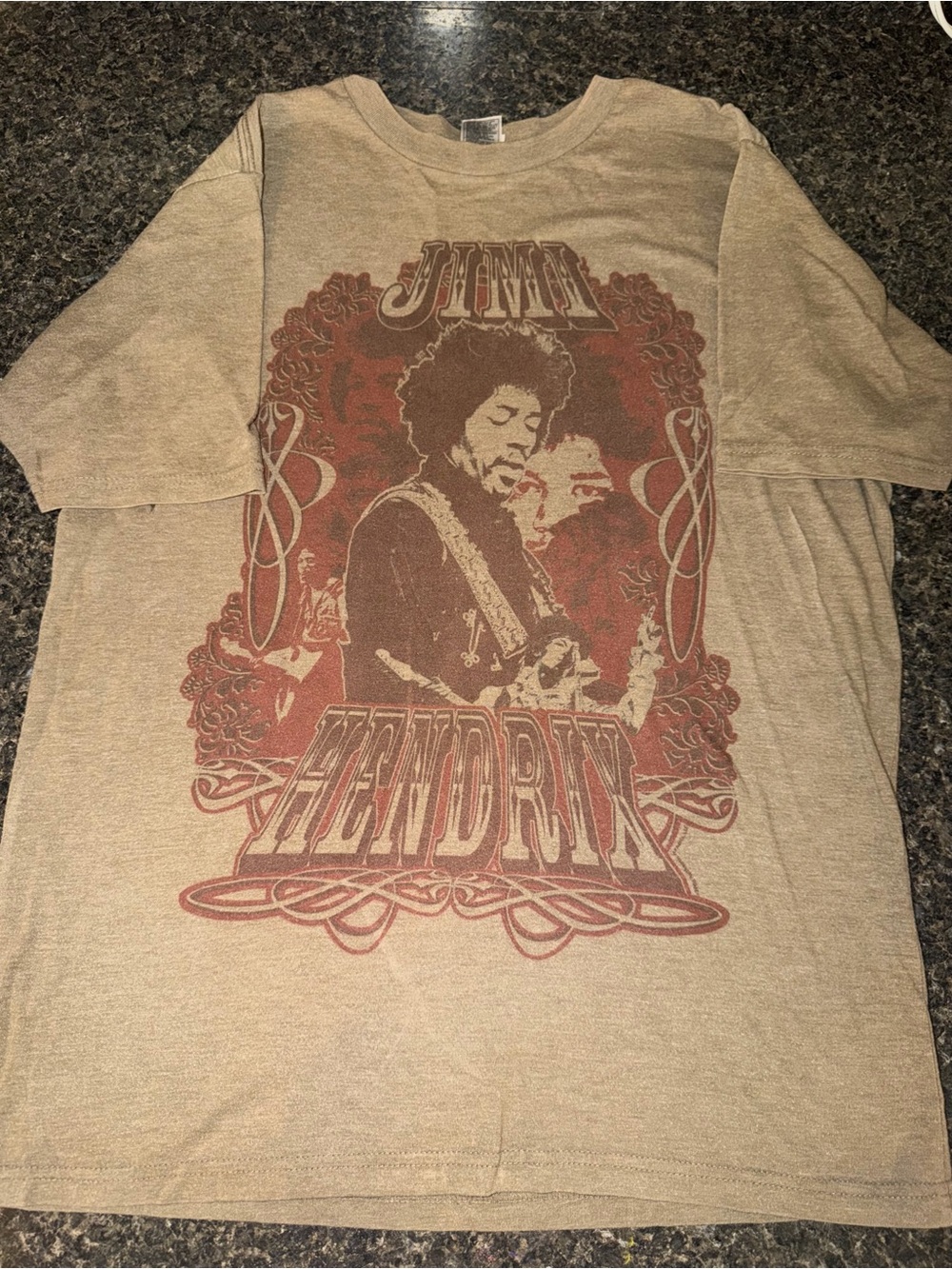 Mens Tan Short-Sleeve Graphic Tee - Jimi Hendrix Print
